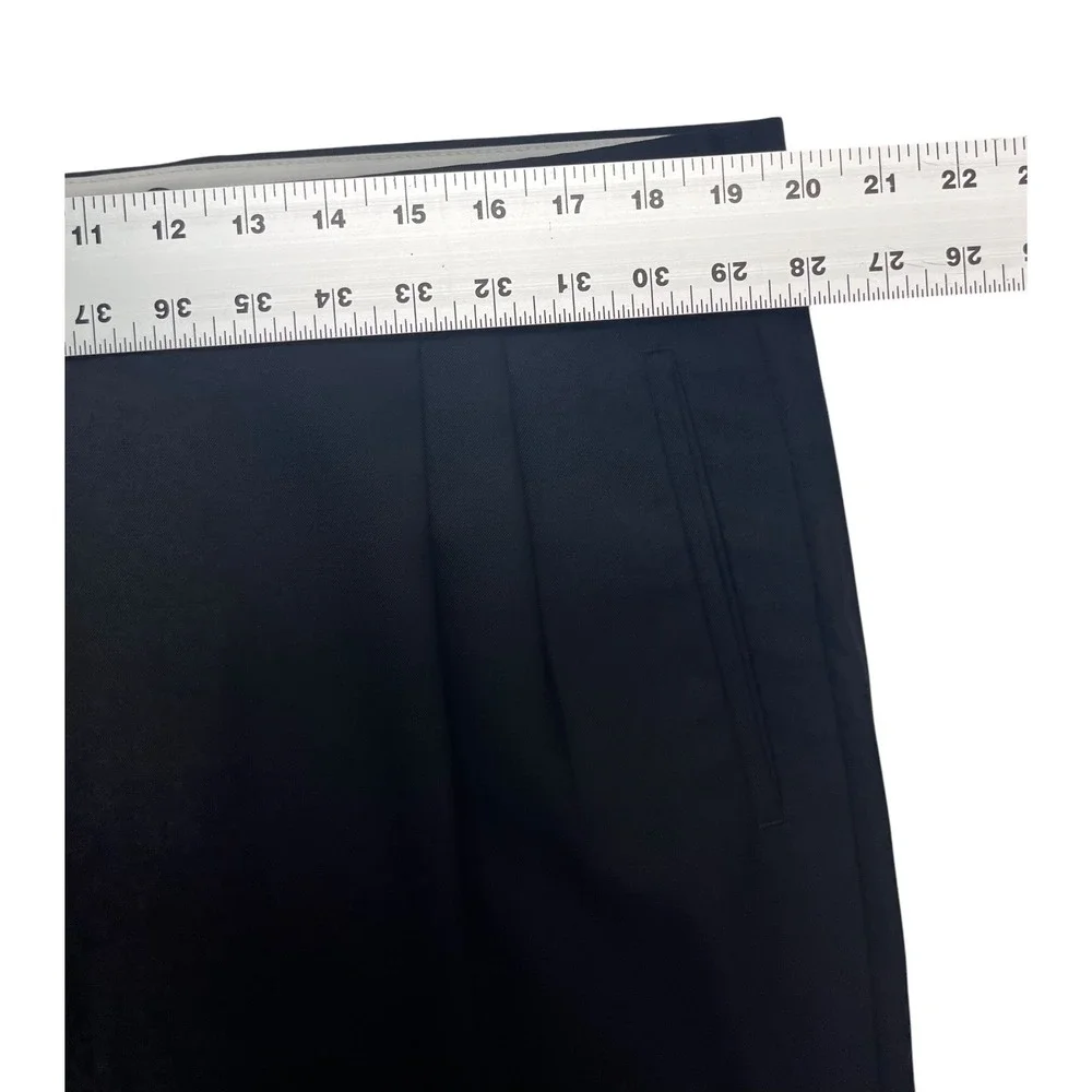 Zanella Italy 38x32 Black Pants Brad Pleated High Waisted Wool Wide Leg Cuffed